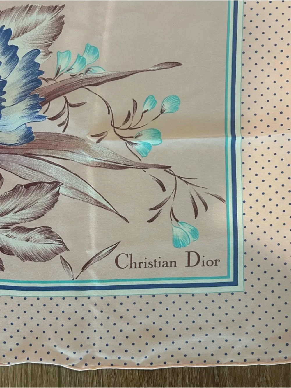 Dior Pastel Pink Floral Polka-Dot Square Silk Scarf